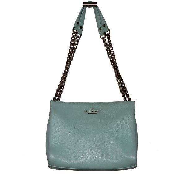 Kate Spade Baby Blue Leather Shoulder Bag with Gold Chain - Picture 2 of 10